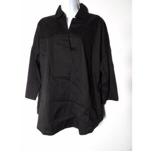 Chicos Sz 1 Medium 8/10 Top Tunic Blouse Shirt Black Pullover Collared Career